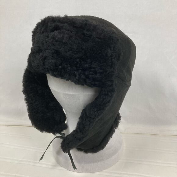 Winter Hat Russian Ushanka Military Style Black Leather Fur Ear Flaps Trapper - Picture 1 of 12